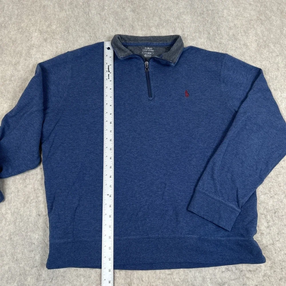 Polo Ralph‎ Lauren Luxury Jersey Quarter Zip Pullover Navy Large Maroon Pony